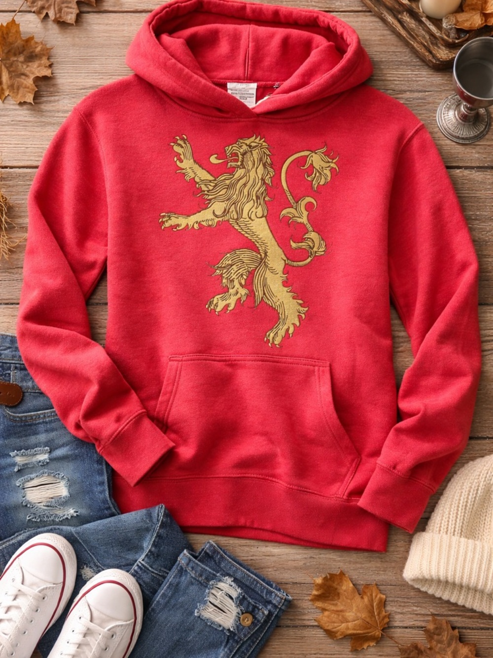 Game of Thrones House Lannister Hoodie | Red w/ Gold Lion Sigil | HBO Merch |